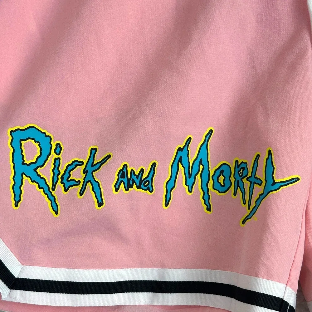 Rick and Morty Athletic Romwe Shorts Mens Small Pink Cartooncore Retro Sporty